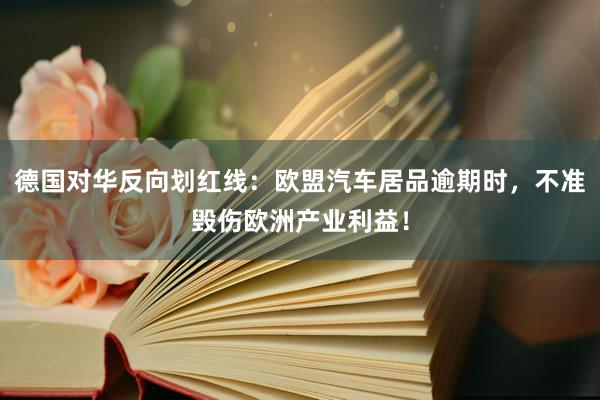 德国对华反向划红线:欧盟汽车居品逾期时,不准毁伤欧洲产业利益!